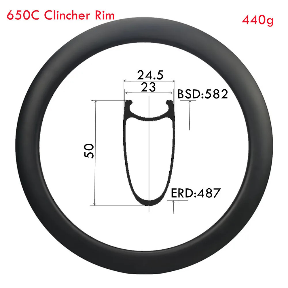 650C Bicycle 23*50mm Clincher Carbon Rim UD/3K Matte / Glossy 20-28 Holes