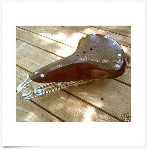 VINTAGE STYLE BROWN LEATHER HAIRPIN BIKE SADDLE – FACTORY 2ND COSMETIC FLAW ONLY