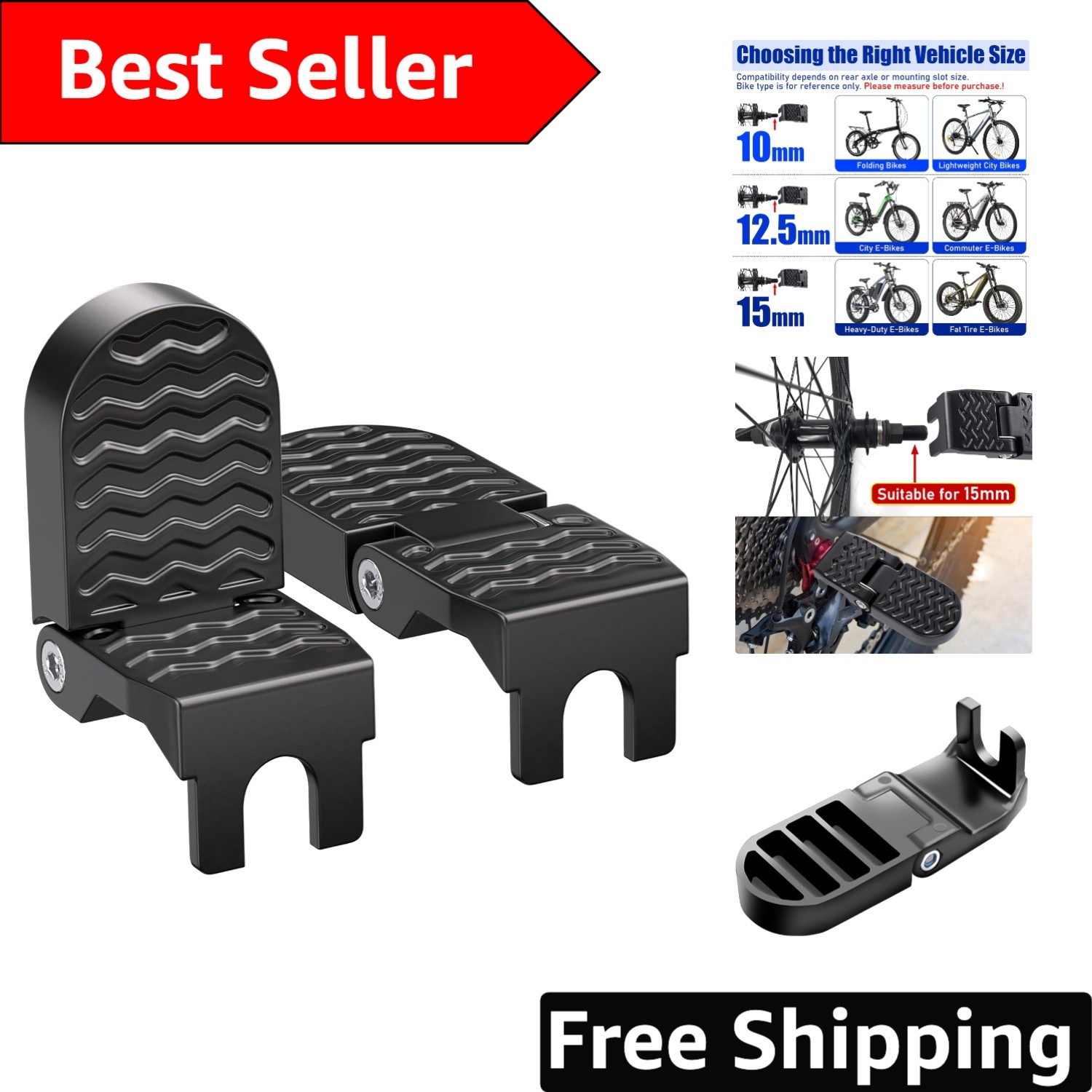 Collapsible Bike Rear Pedals – Non-Slip E-bike Foot Pegs Perfect for Passengers