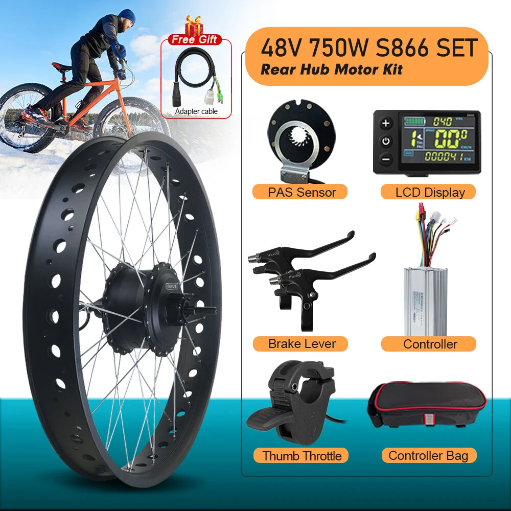 48V 750W Brushless Front/Rear Hub Motor Wheel Dropout 170mm for Snow Bike Kit