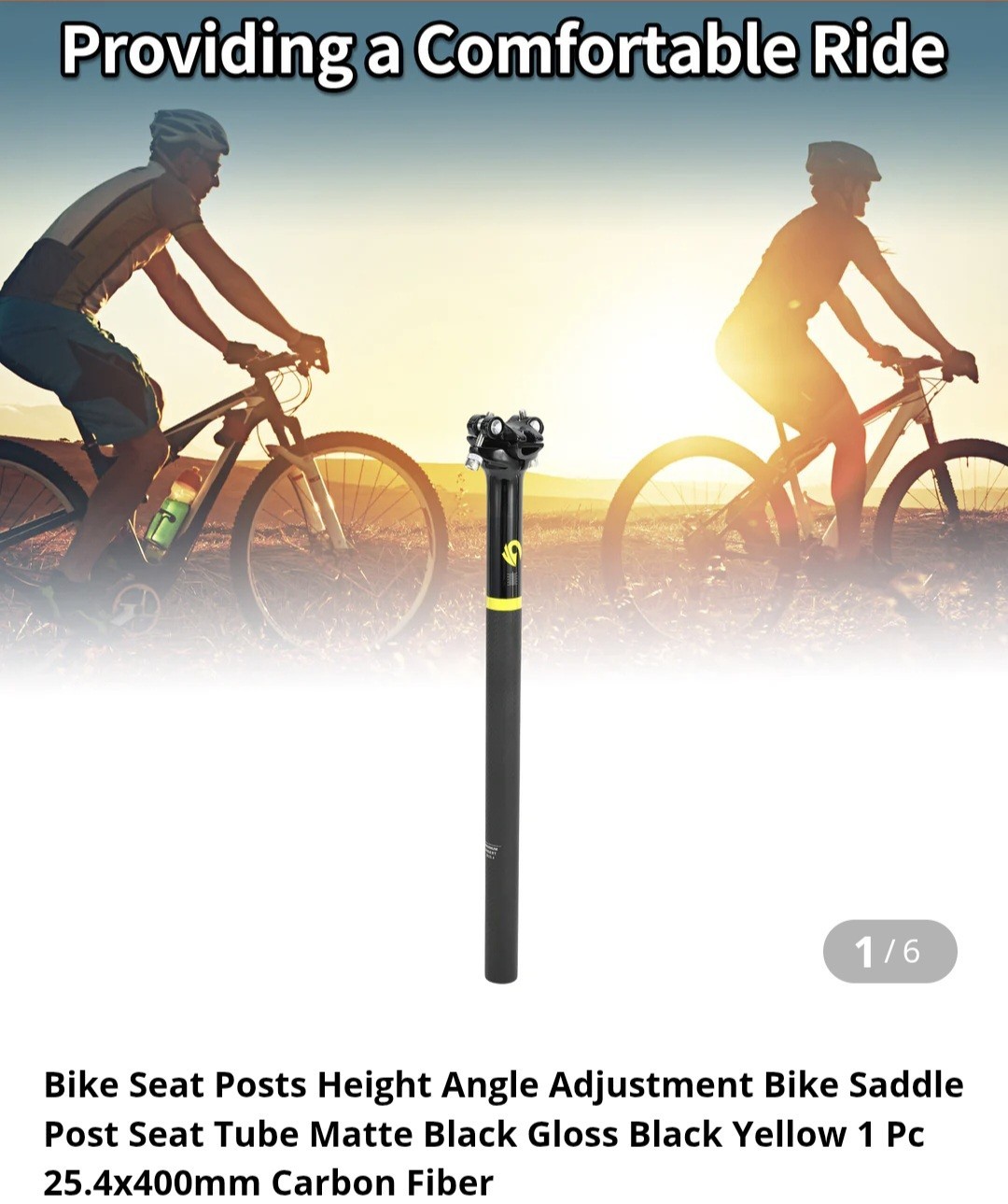 Bike Seat Post 31.6x400mm Saddle Post Seat Tube Matte Black Gloss Black Yellow