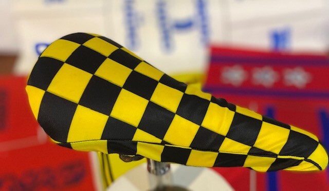 BMX Bicycle Seat Cover Vintage Style Bike Saddle Cover Old School Checked Ylw Bl