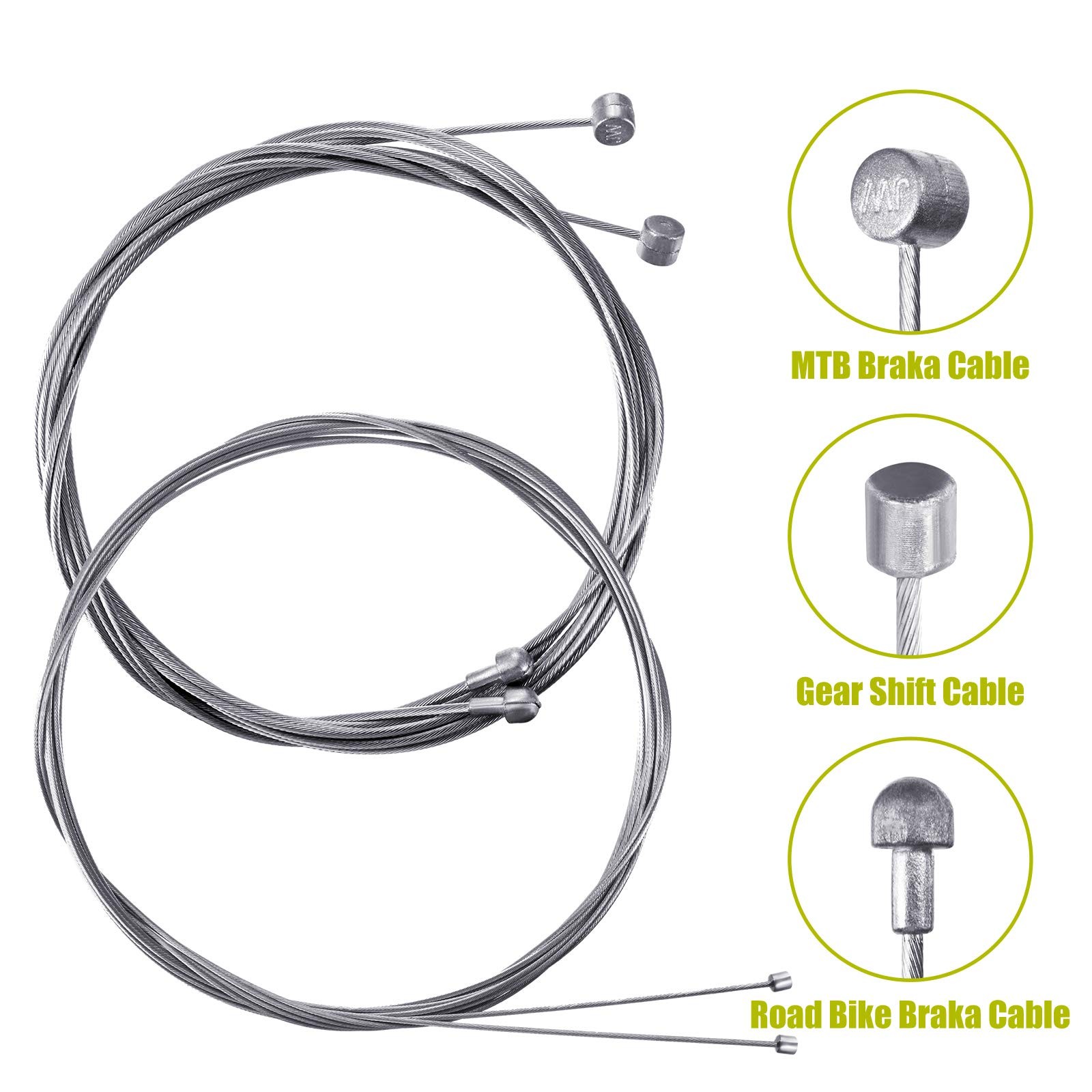 5 Pack Universal Bike Brake Cable Kit 4mm Inner Wire Housing Ferrules Green