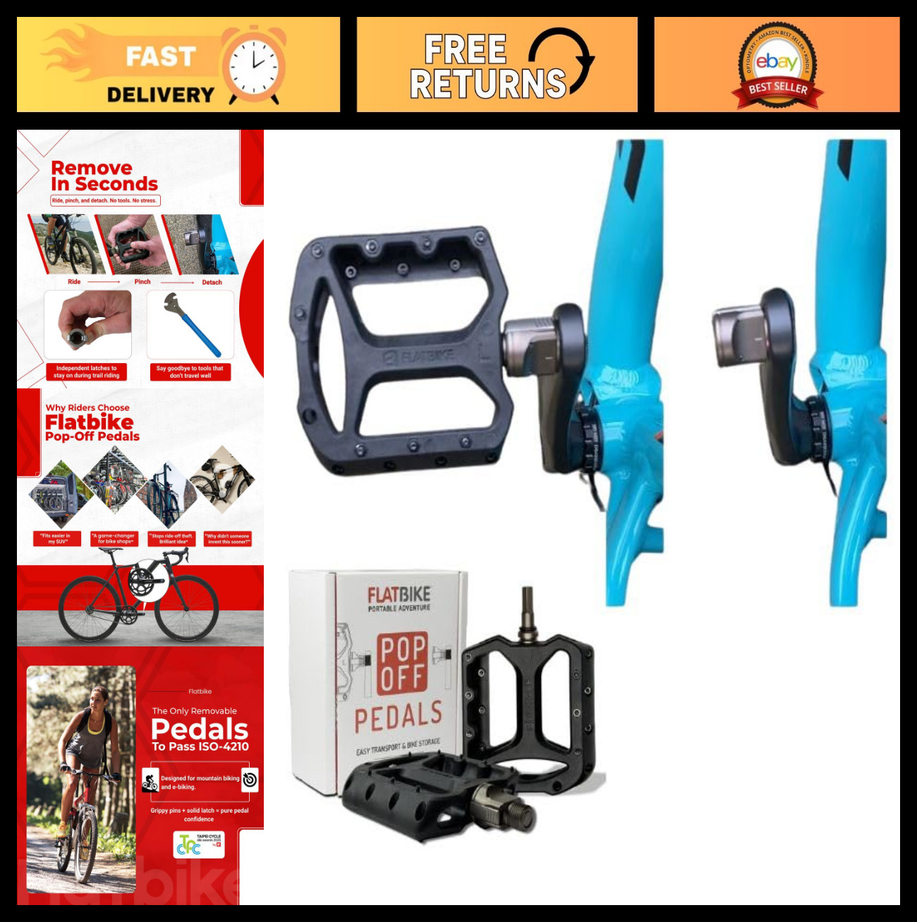 Quick-Release Bike Pedals for Mountain & E-Bikes | Removable, Space-Saving, Dura
