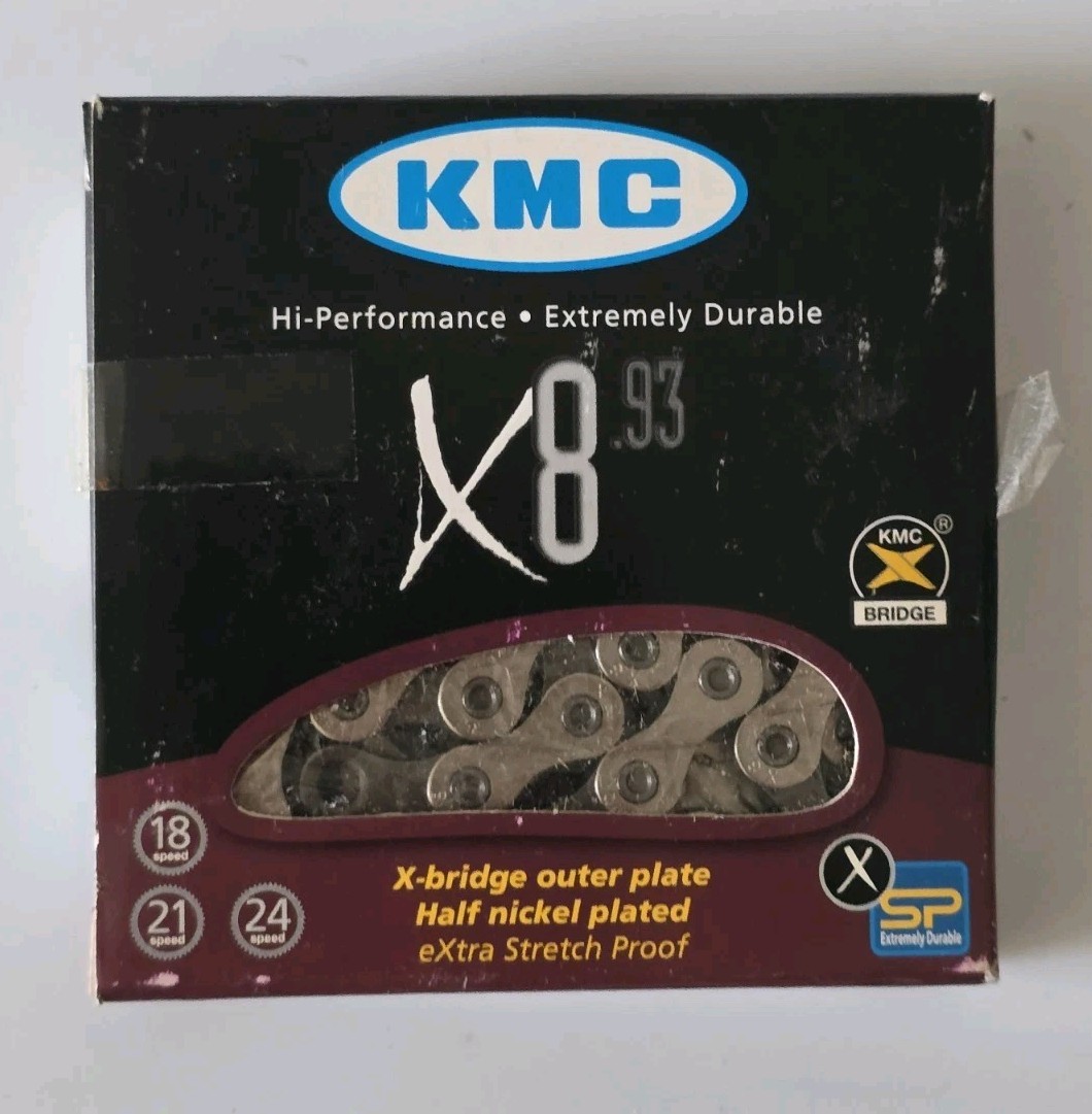 KMC X8.93 Chain – 6/7/8 Speed – 116 Links – Half Nickel Plated – X Bridge