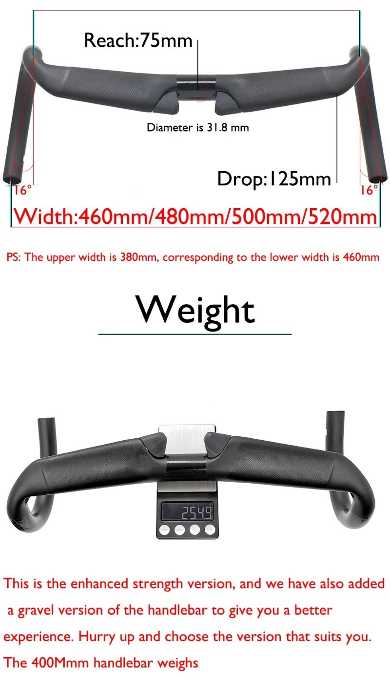 Carbon Fiber Road Handlebar 31.8MM 380/400/420/440MM 16 Degree Cockpit Bike Part