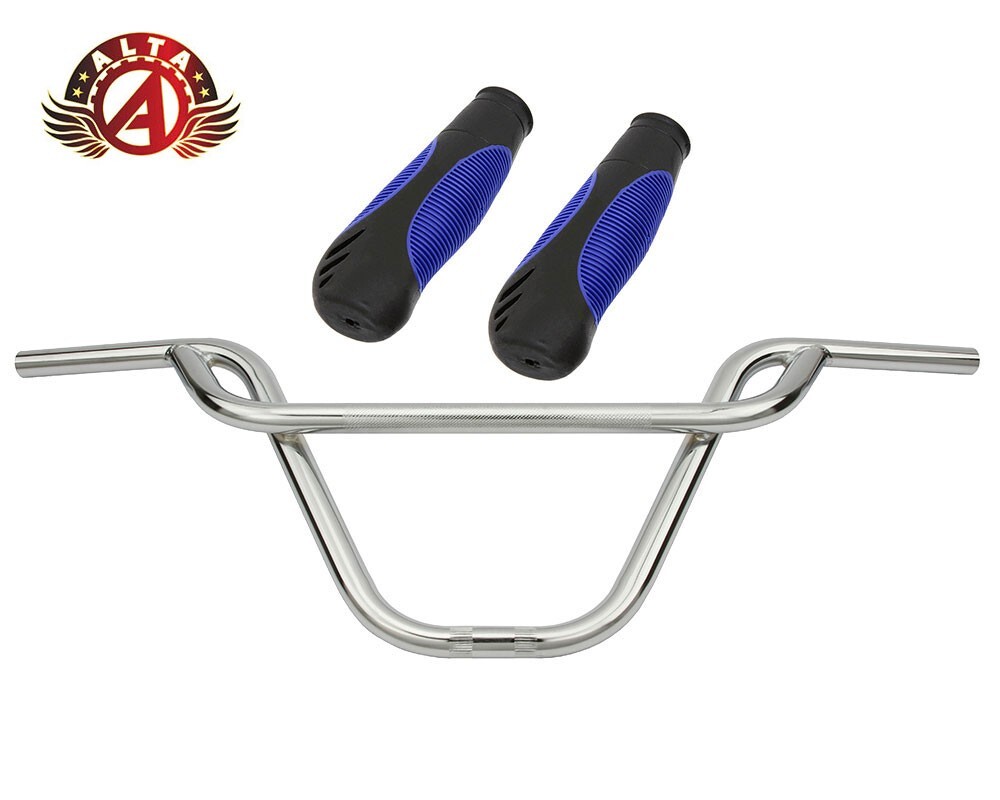 ALTA BMX Old School PRETZEL Chrome Handlebar W/ 135MM SPORTY ERGONOMIC GRIPS.