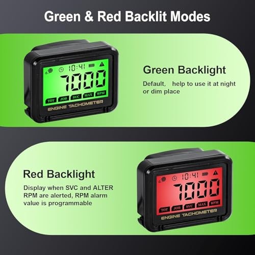 Digital Tachometer, Tach Hour Meter, Small Engine Tachometer with RPM Alarm,