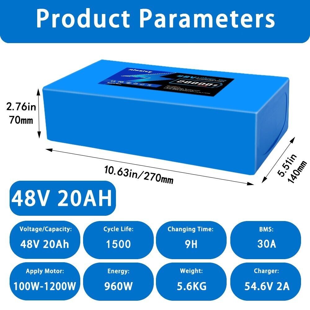 Aleaivy 48V 16Ah Battery Pack Lithium Battery Pack 16000mAh Li ion Battery + Cha
