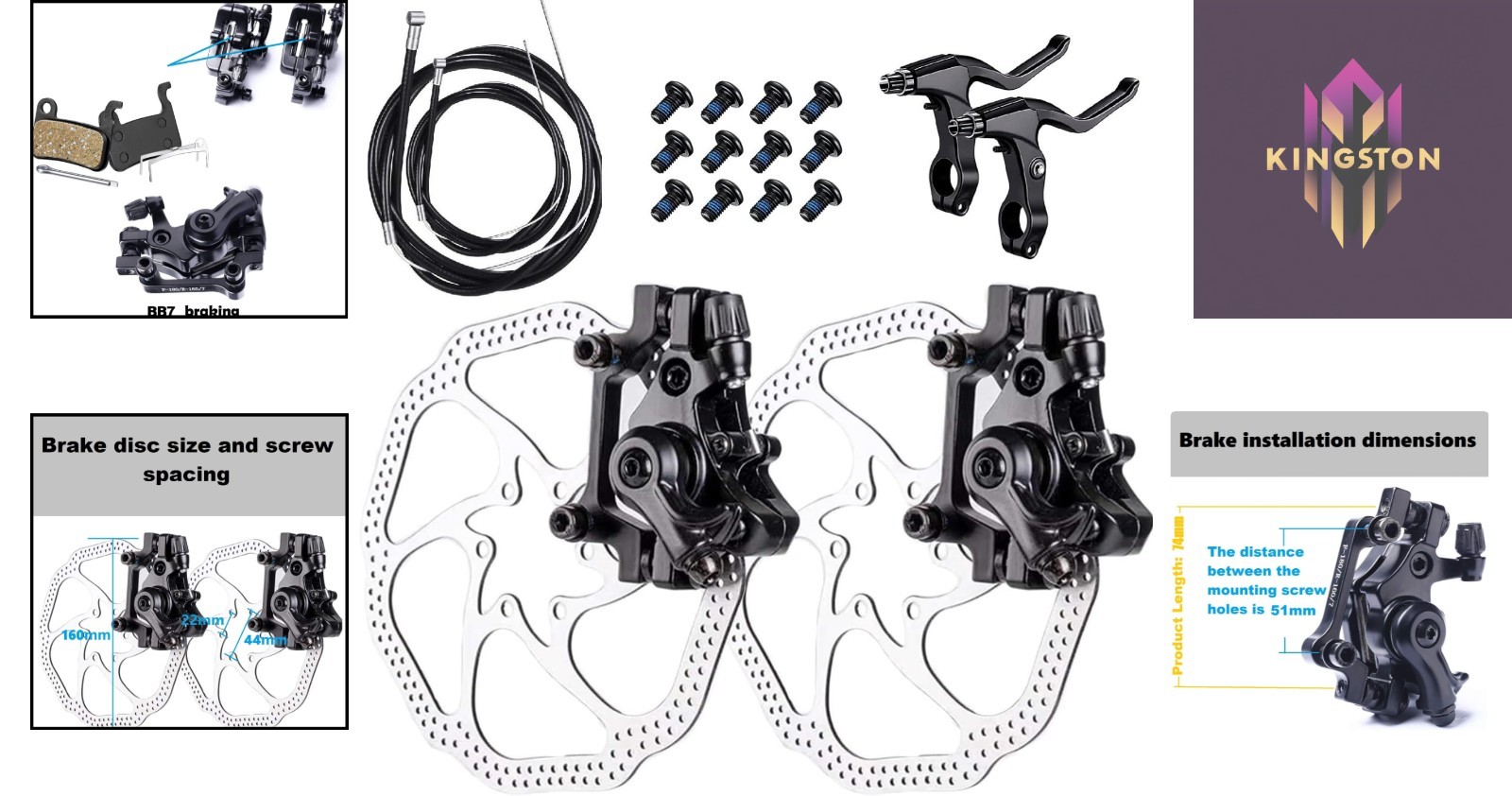Universal Bike Disc Brake Kit: 2x 160mm Rotors, Calipers & Brake Levers Included