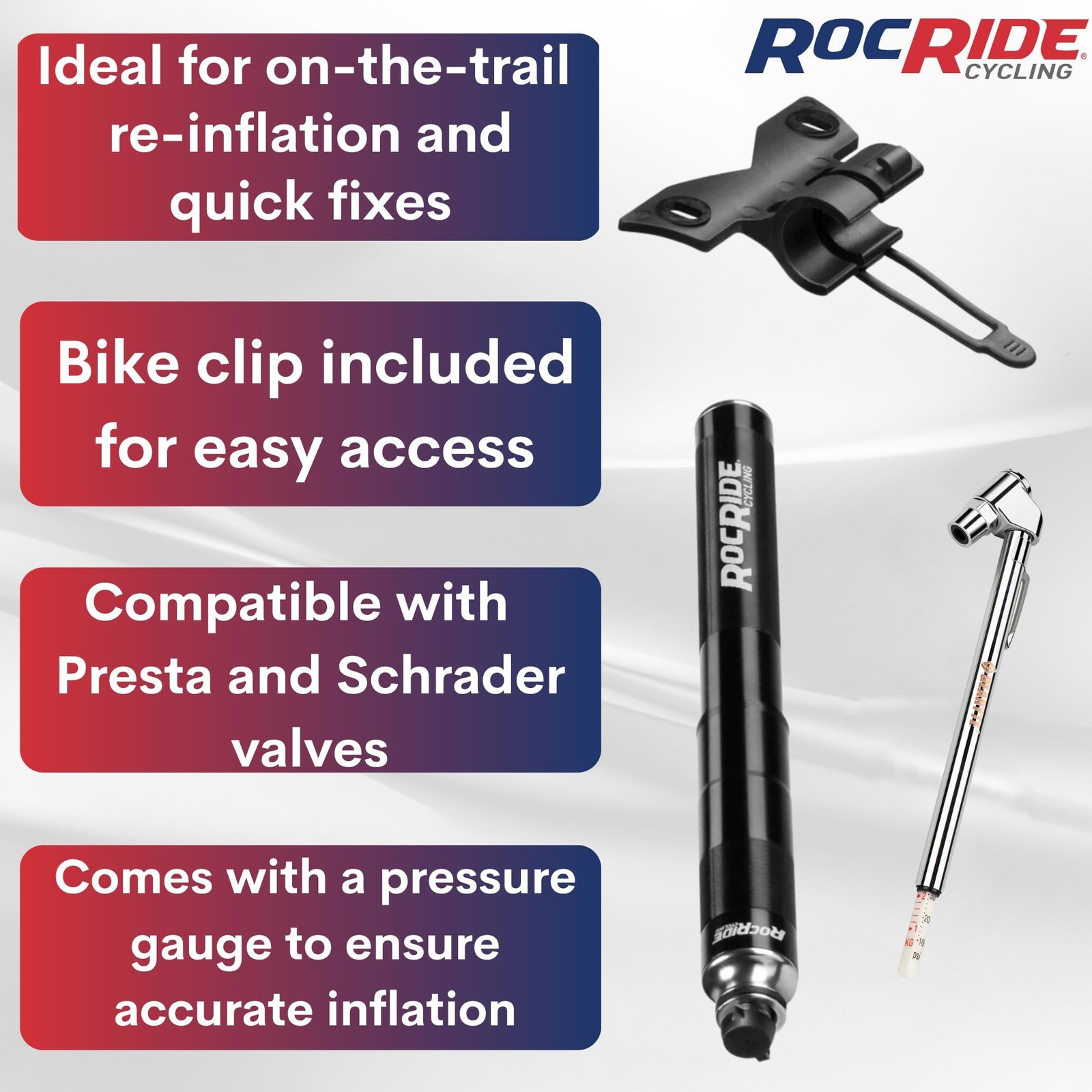 RocRide Mini Bike Tire Pump with Pencil Tire Pressure Gauge Inflates to 120 P…