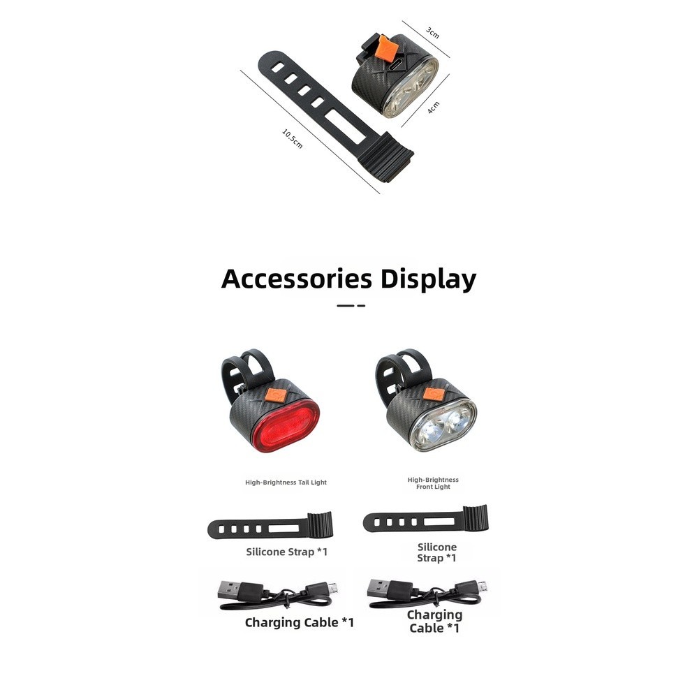 LED Bike Light Set For FOR Night Safety USB Fast Charge 1H For FOR 12H Use
