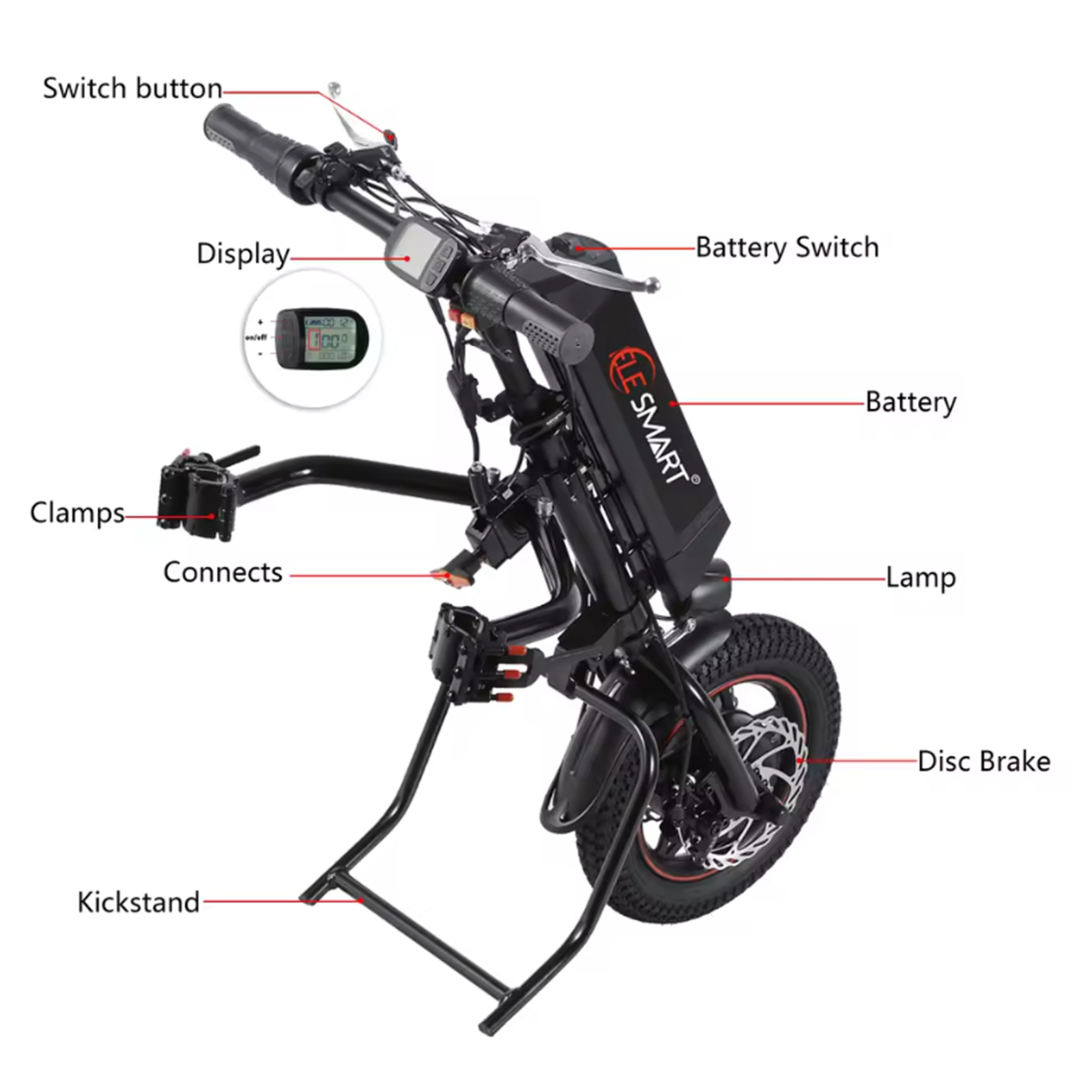 12 Inch Wheelchair Handcycle Attachment Electric Tractor 250/350/500W 8AH-17.5AH