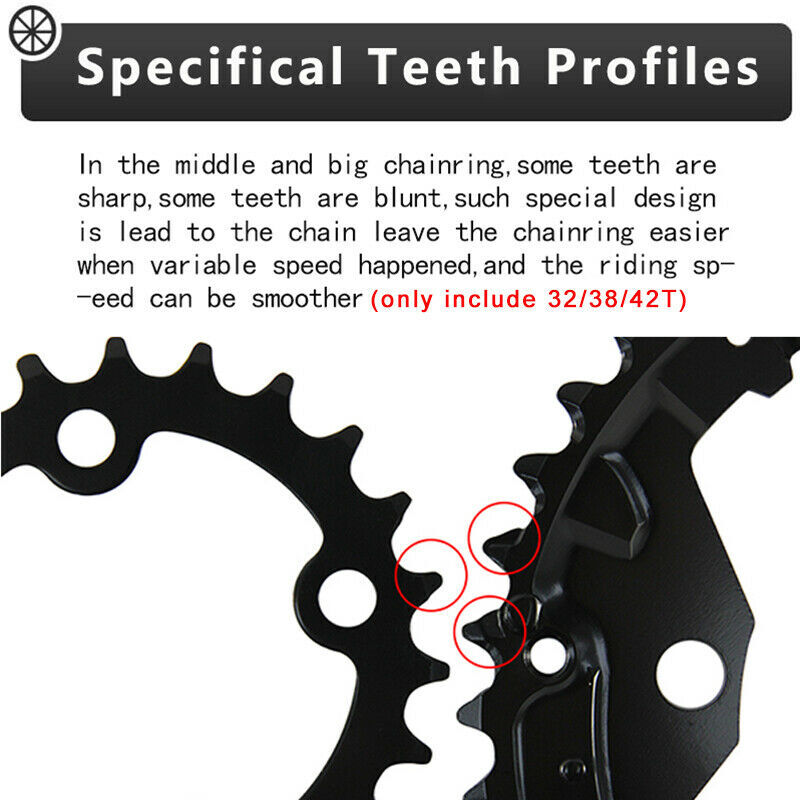 104/64BCD MTB Bike Triple 24/26/32/38/42T Chainring For 2/3×10 Speed 170mm Crank