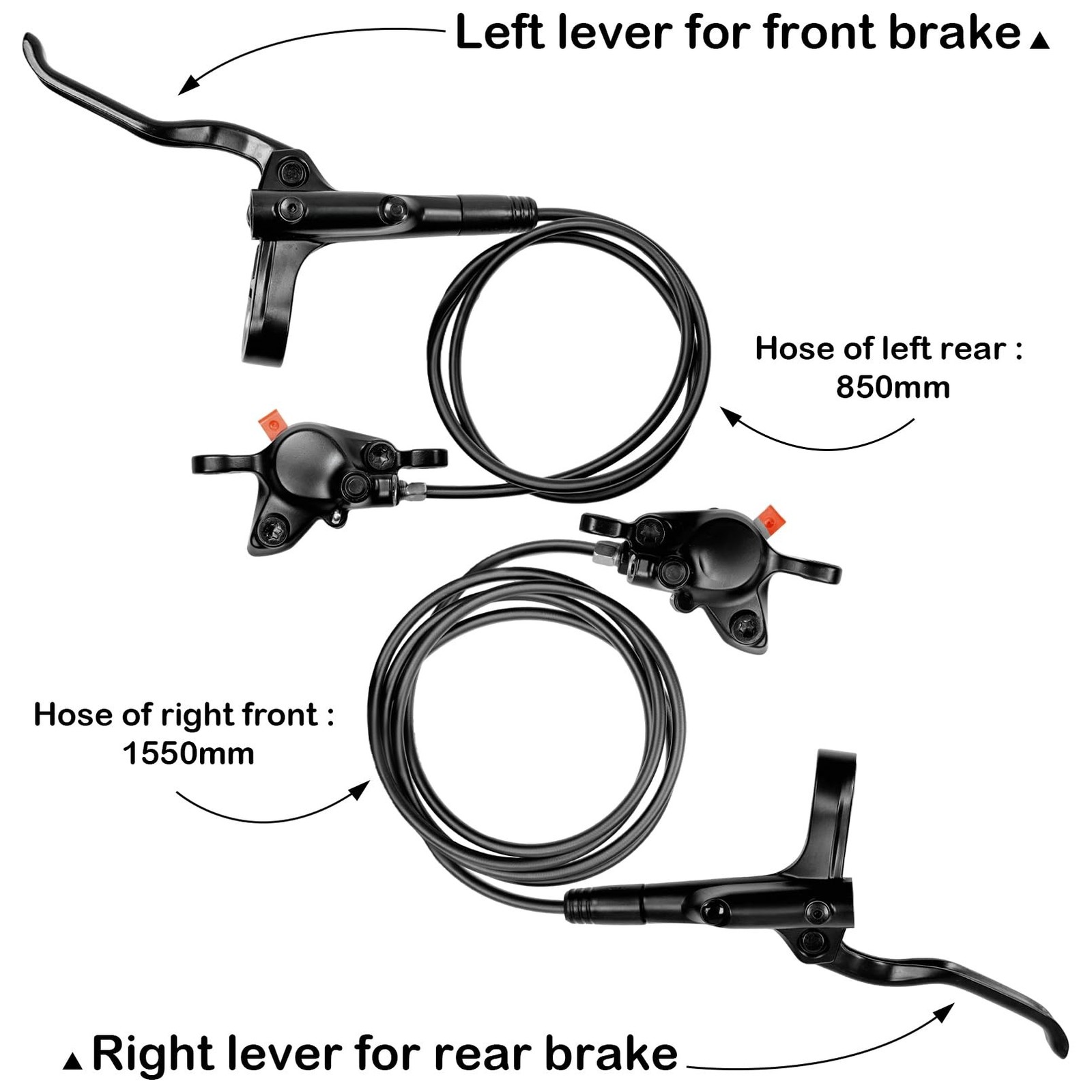 MT200 Hydraulic Brakes Set Left Front 800/850mm Right Rear 1450/1550mm 2 Pist…