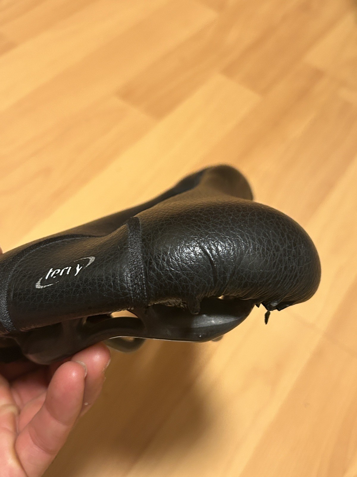 Vintage Terry Fly Cromoly Saddle Cutaway Seat Black Grain Leather Italy Road MTB