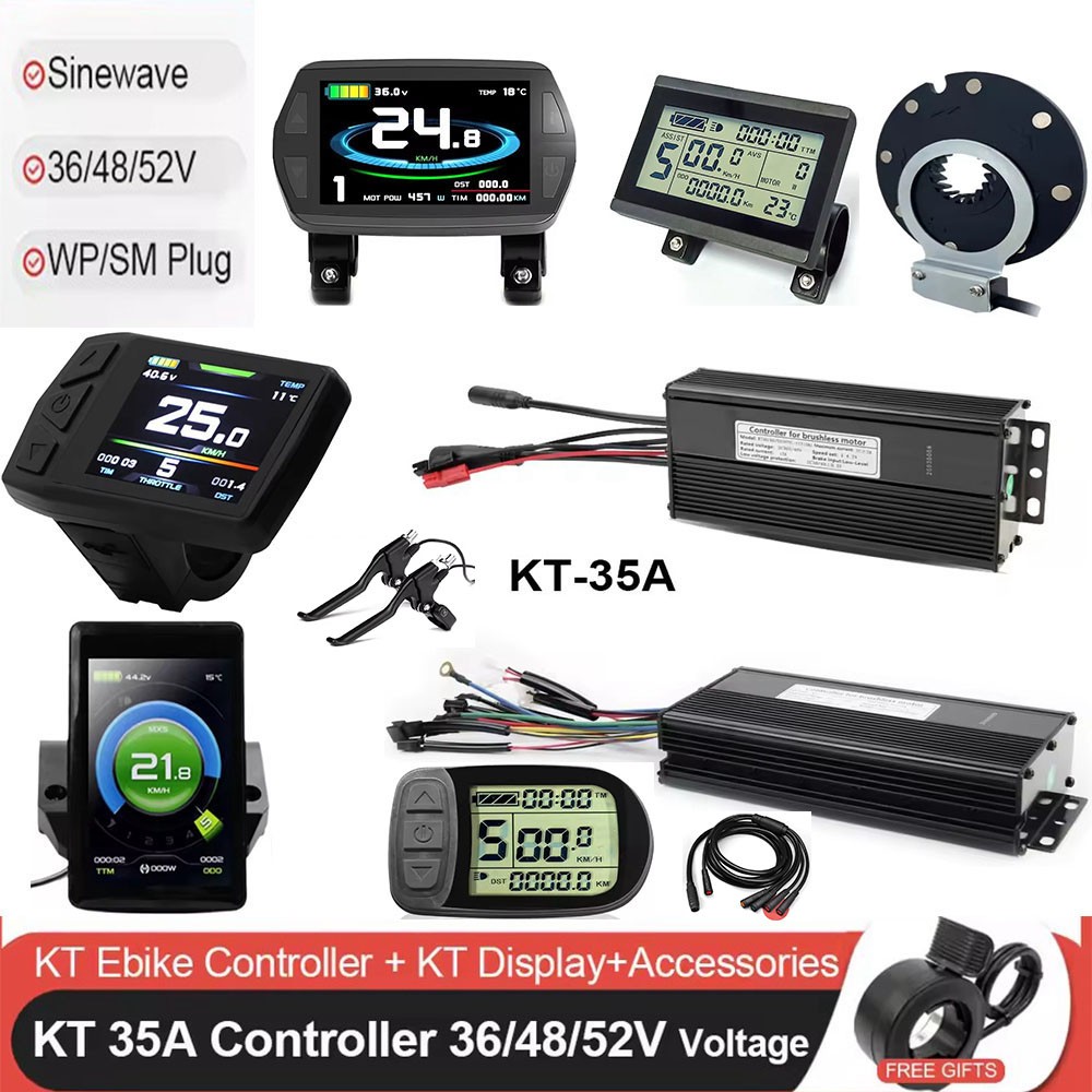 E-bike 36V/48V/52V KT 35A Sine Wave Controller w/LCD Display+Thumb Throttle Kits