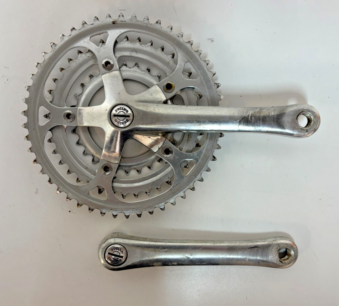 Vintage Sugino 175mm 50/40/28 Silver Aluminum/Steel Touring Triple Crankset Caps