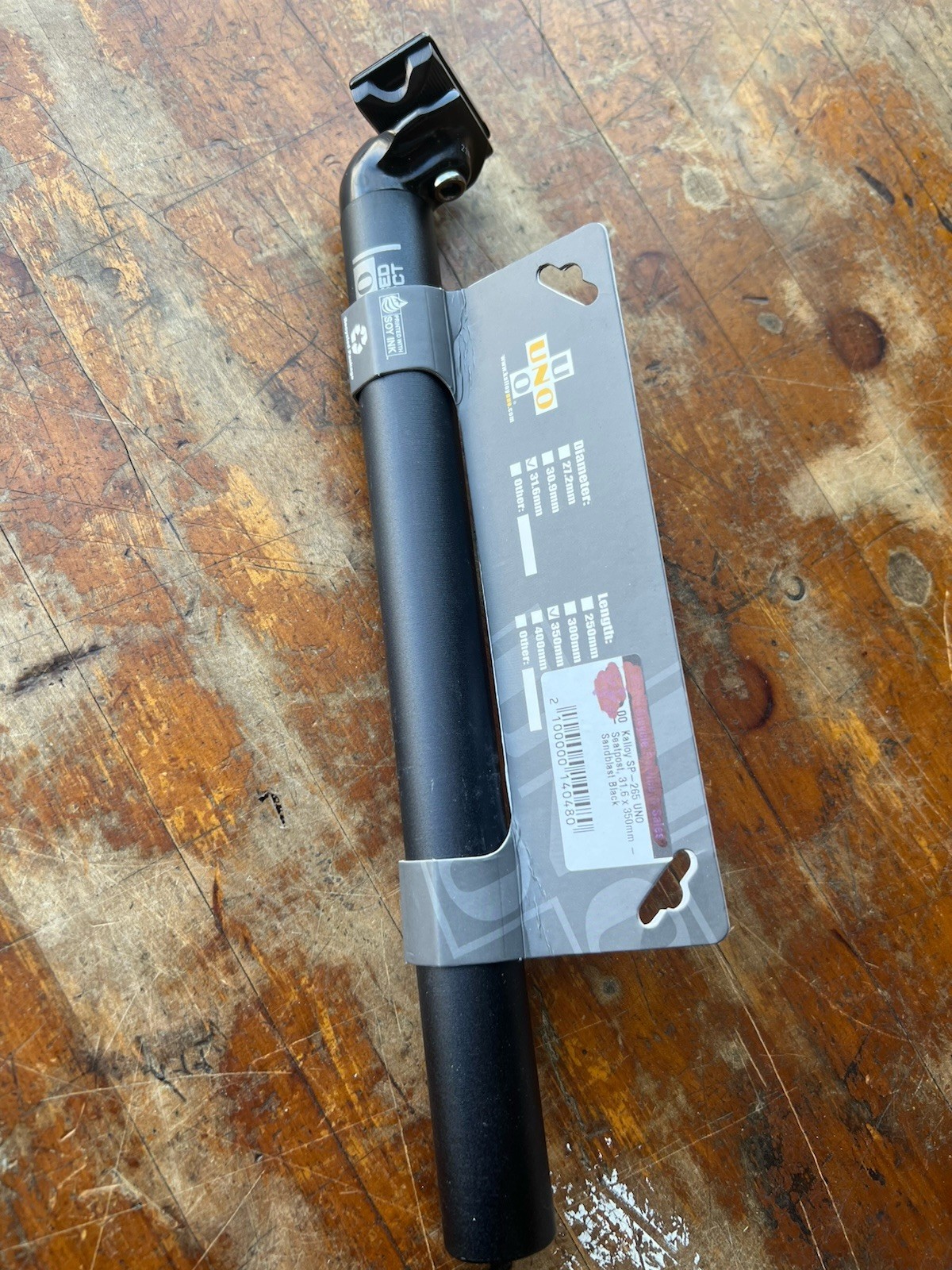 Kalloy UNO Seatpost SP-265 31.6mm x 350mm Sandblast Black Aluminum