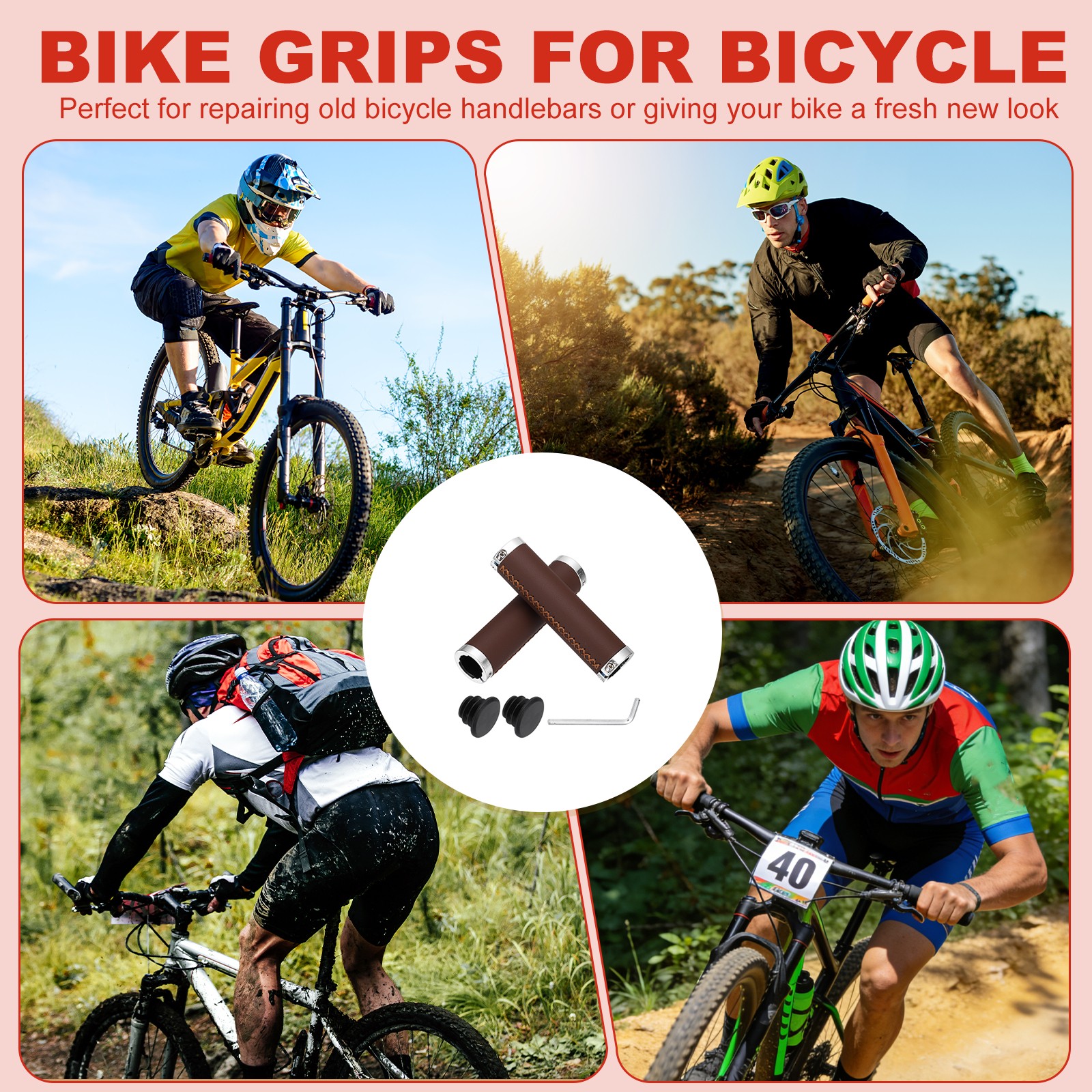 Ergonomic Bike Grips, Bike Straight Bar 5.31in Double Lock-on Dark Brown