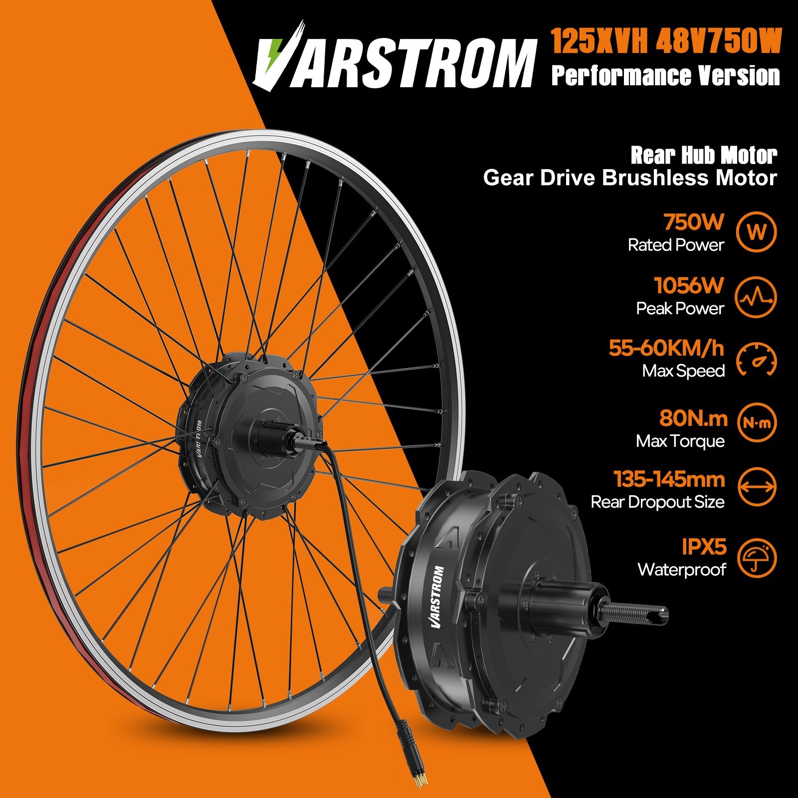 Varstrom 48V 500W 750W 20″26″27.5″700C Rear Wheel Hub Motor Ebike Kits Brushless