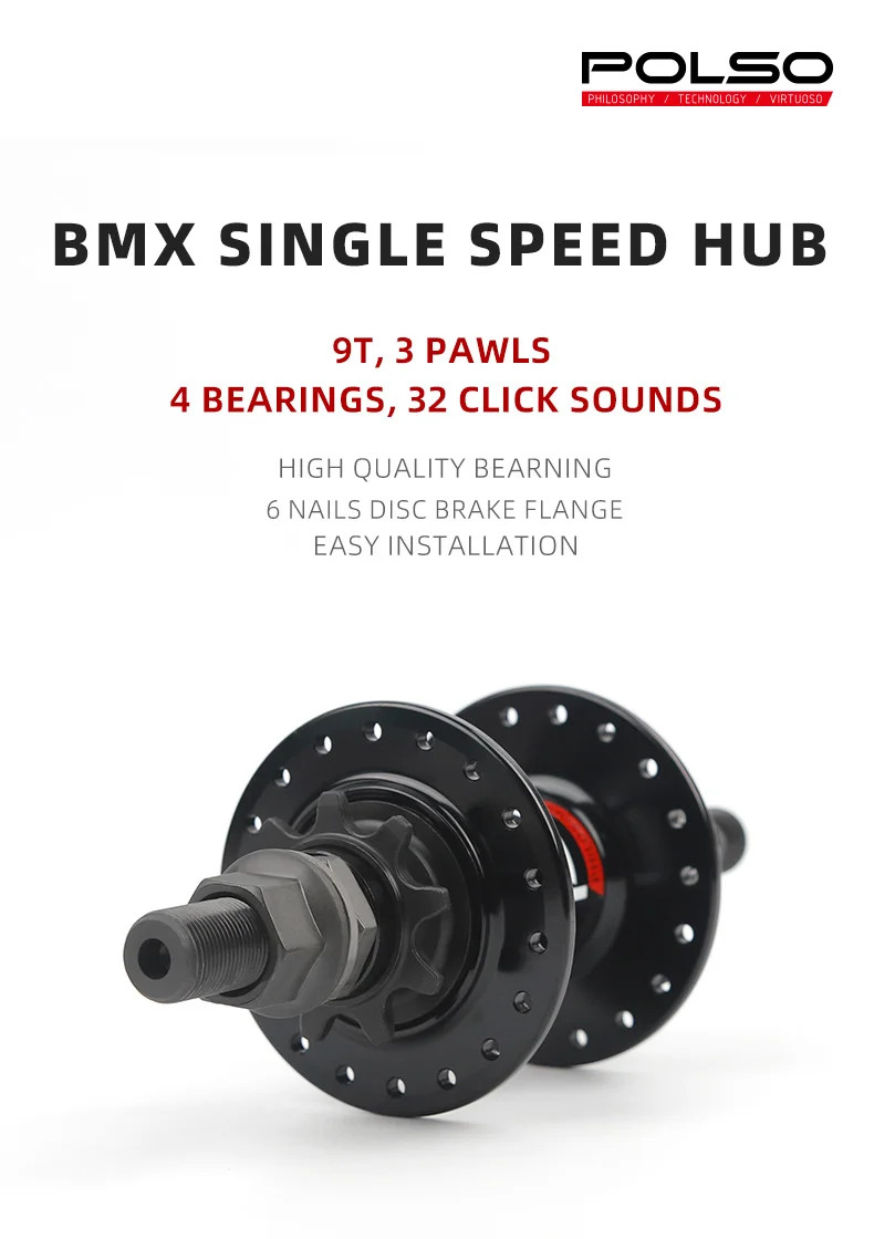 BMX Bicycle Hub 110x14mm 9T 3 Pawls 32holes Disc Brake Single Speed Rear Hub