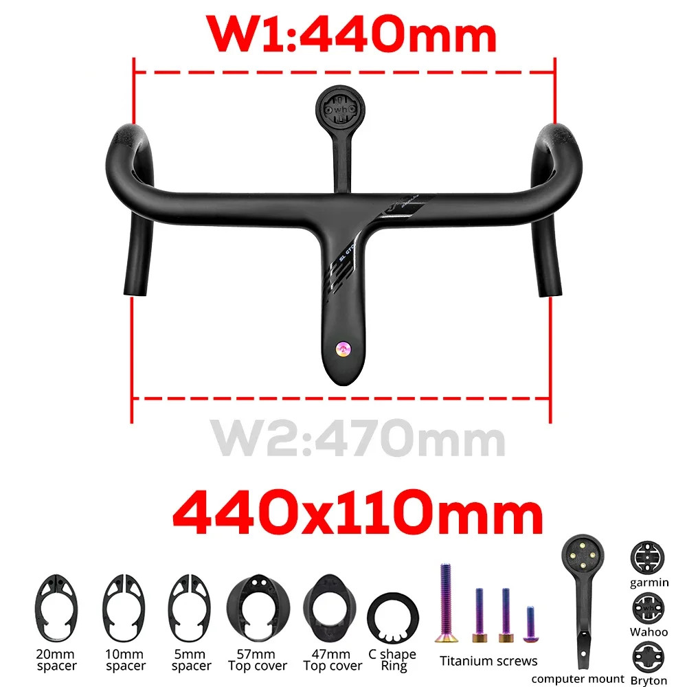 Full Carbon Integrated Road Bike Drop Bar -10 Degree Internal Cable 360mm-440mm