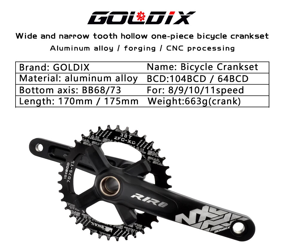 MTB Bike Crankset Hollow Integrated Crank 104BCD 32 34 36 38 40 42T Crankset BB