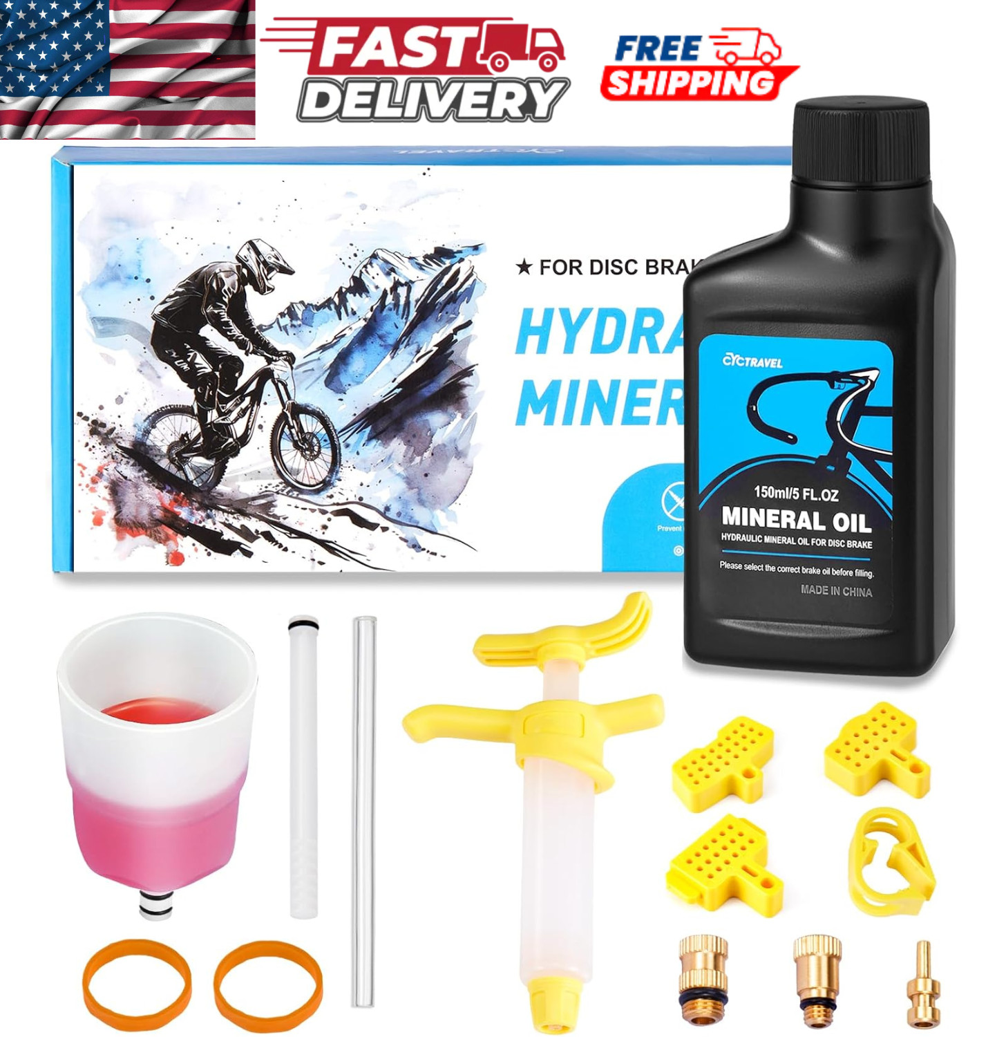 Brake Bleed Kit for Shimano Hydraulic Brakes with 150 ml Mineral Oil Brake Fluid