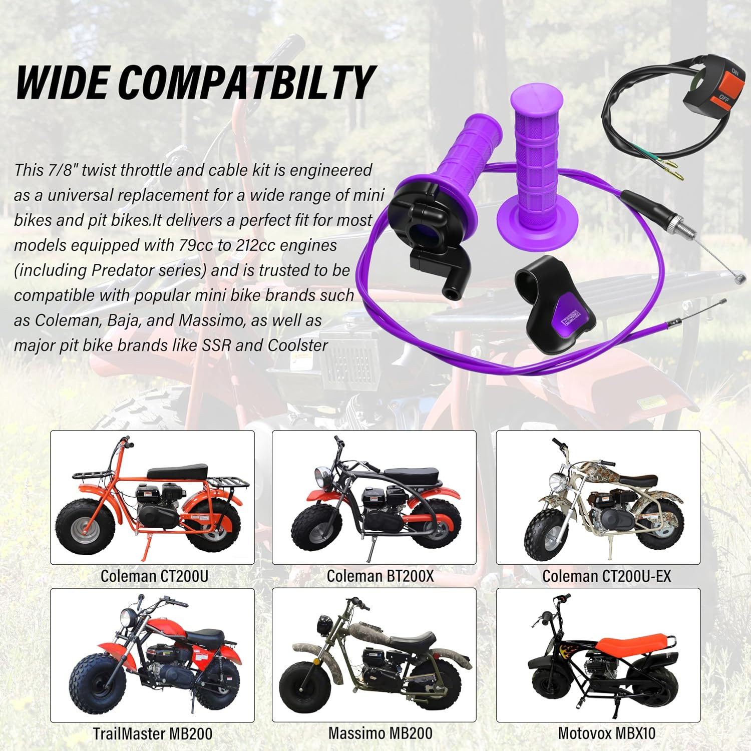 Universal Mini Bike Throttle Assembly&Cable Kit | Direct Replacement for Coleman
