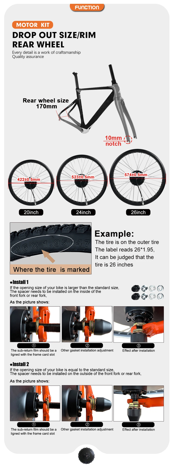 20 24 26inch Snow E-bike Fat Tyre Kit 750W Brushless Gear Rear Hub Motor Wheel