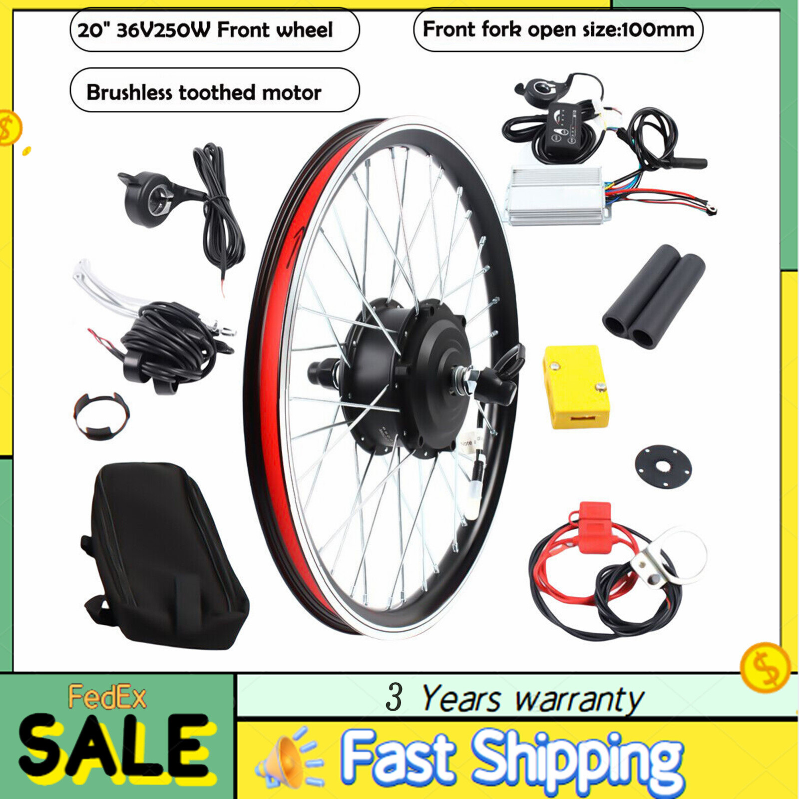 20″ EBike Bicycle Conversion Kit 250/1000W Electric Front / Rear Wheel Hub Motor