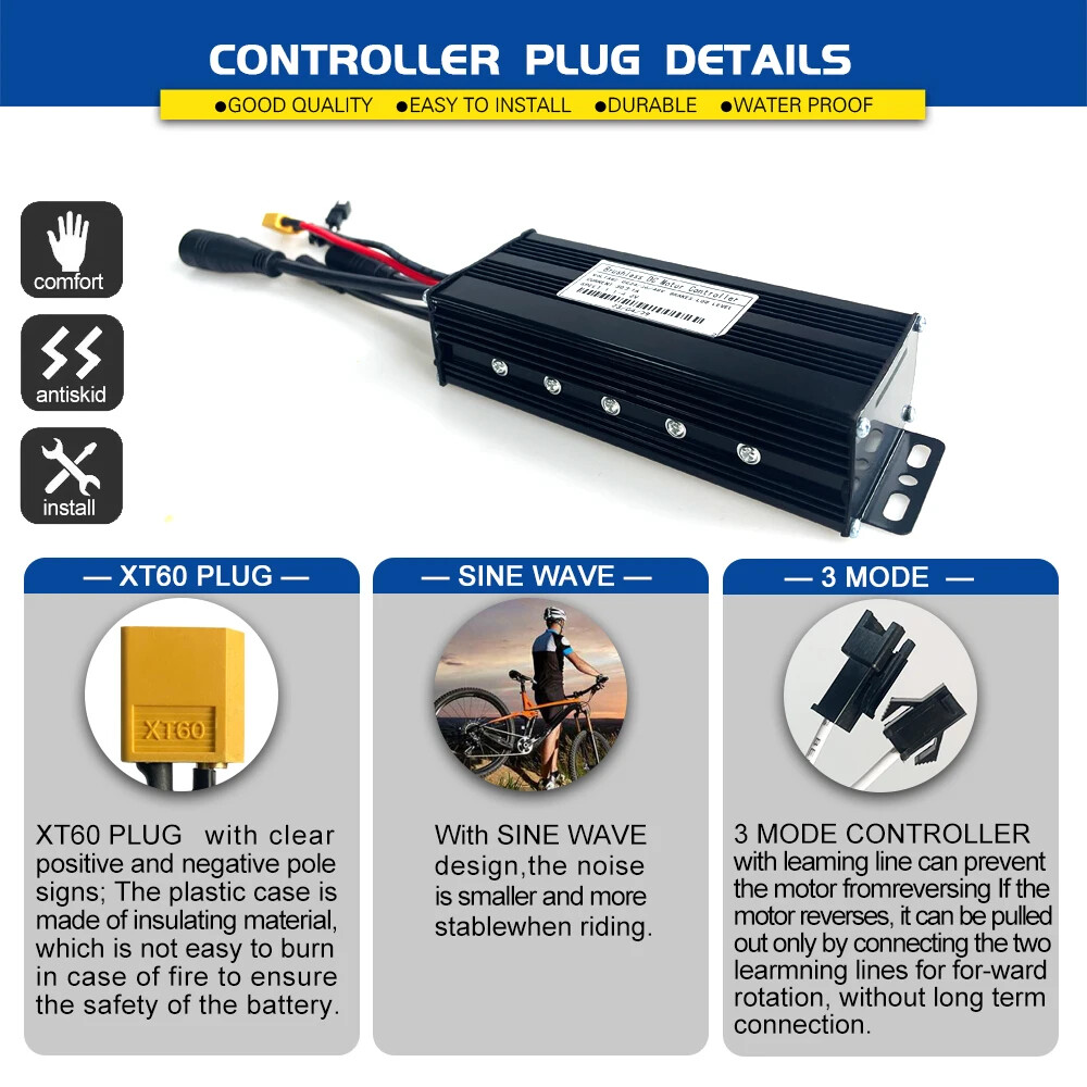 E-bike Sine Wave Waterproof Controller 17A 26A 30A for 250W-1000W Hub Motor