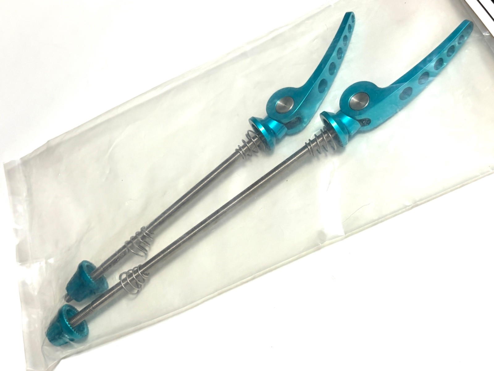 NOS FAT FEATHER Ti Rod QR Skewers Set Turquoise USA MTB 100/135mm