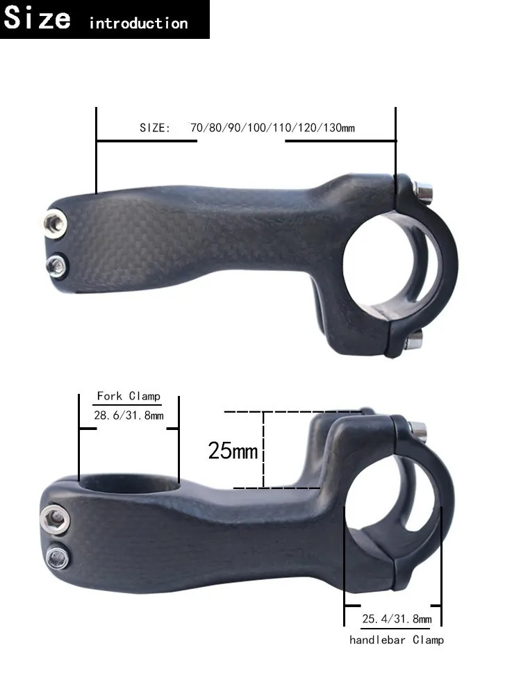 Carbon Mountain Road Bike Stem Frok Diameter 28.6/31.8mm Handlebar 25.4/31.8mm