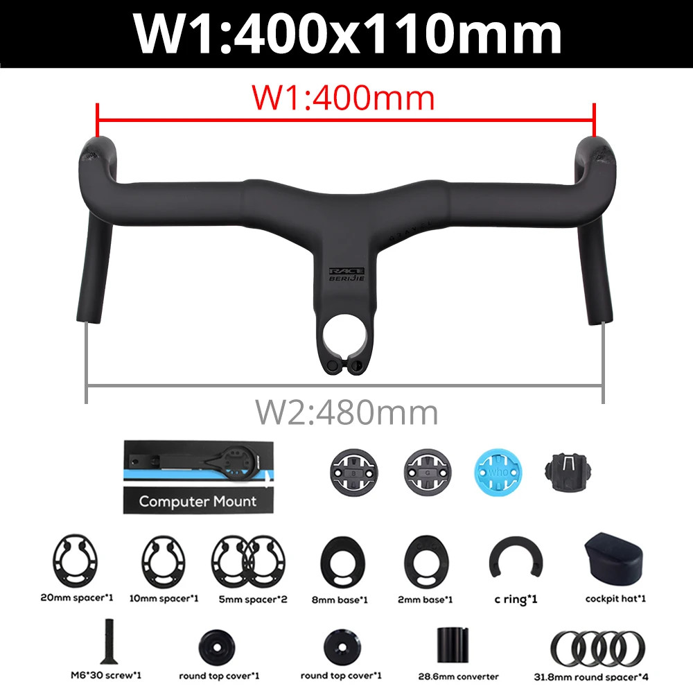 Carbon Gravel Road Bike Drop Bar Integrated Cockpit -6 Degree Internal Cable
