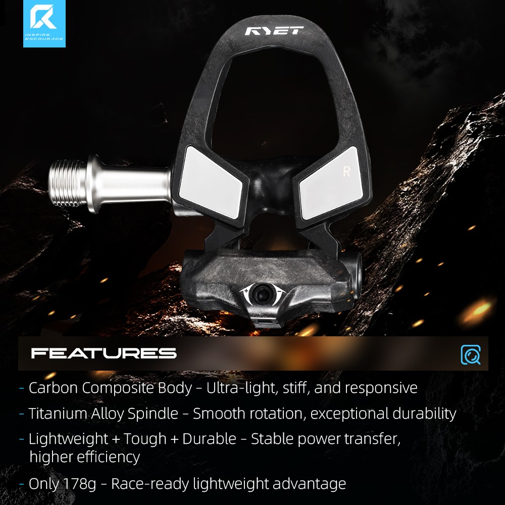 RYET Ultralight Carbon Pedals 178g Titanium Axle DU Bearings Road Bike Cycling