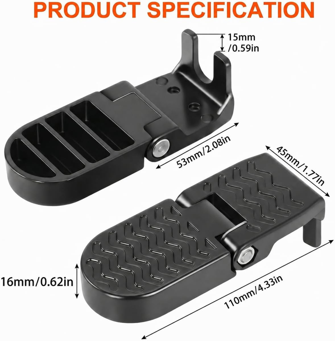Heavy Duty E-Bike Foot Pegs for 15Mm(0.59″) Axle ONLY, Anti-Slip Foldable Rear P