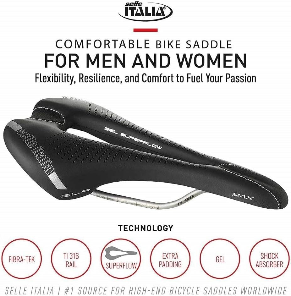 Selle Italia Max SLR Gel Superflow Saddle, L3 IDmatch, Ti 316, Fibra-Tek, Black