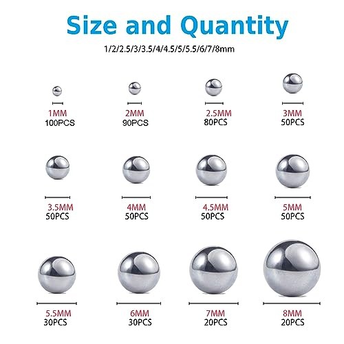 304 Stainless Steel Ball 620Pcs-8mm Metric Precision 0.039-0.315″ (12 Sizes) 1