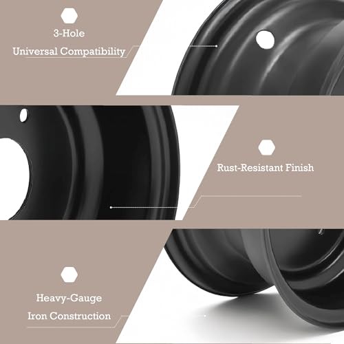 7″ Wheel Rim with 3 Holes Assembly – Iron Rim Assembly Compatible with Black