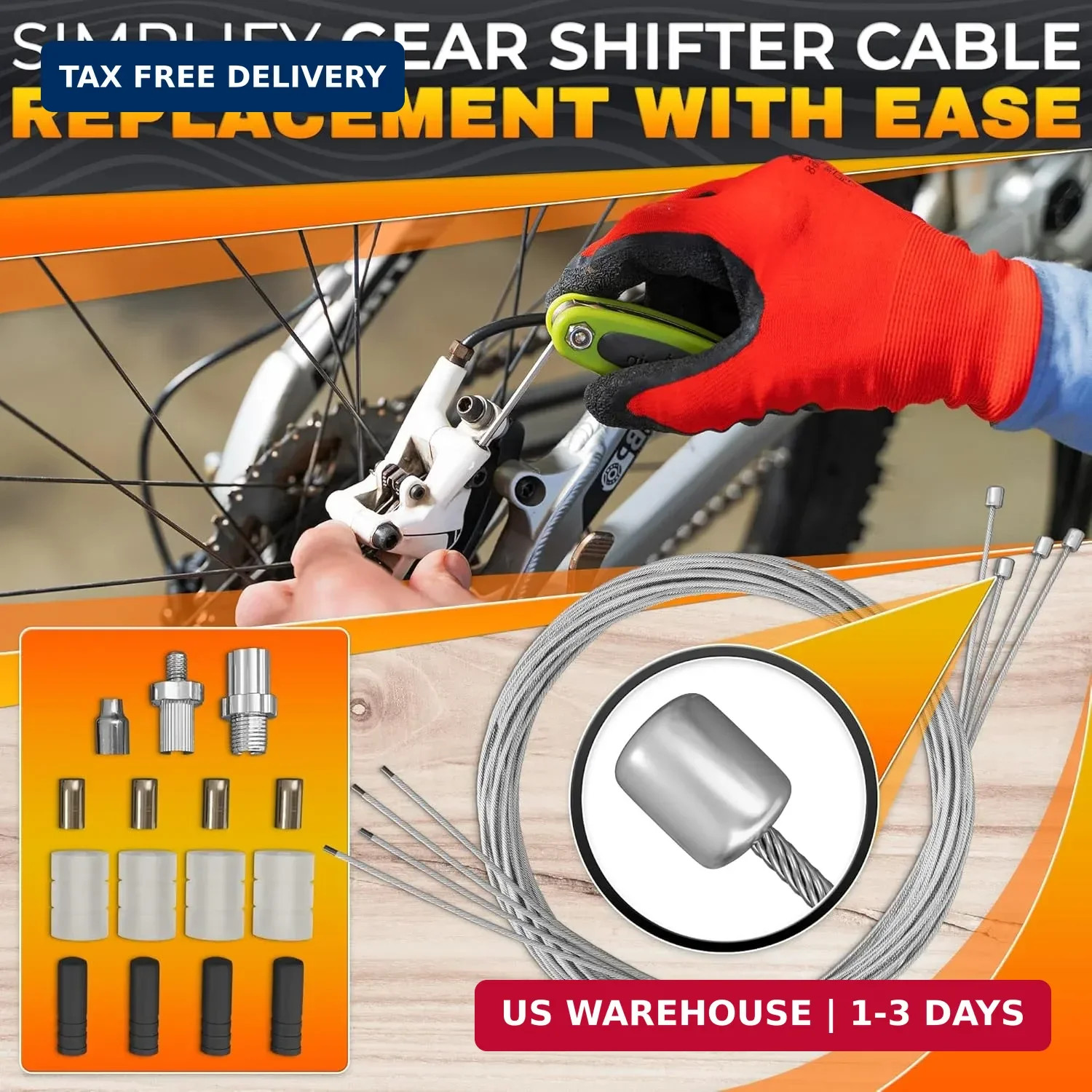 8 Pcs Bike Brake Cable Kit with Bike Shifter Cable – Stainless Steel Wire Set, C
