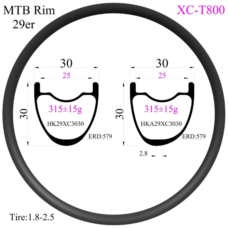 Super Light 29er Carbon Fiber XC MTB Rims 30/33/36/40x30mm Hookless Tubeless 28H