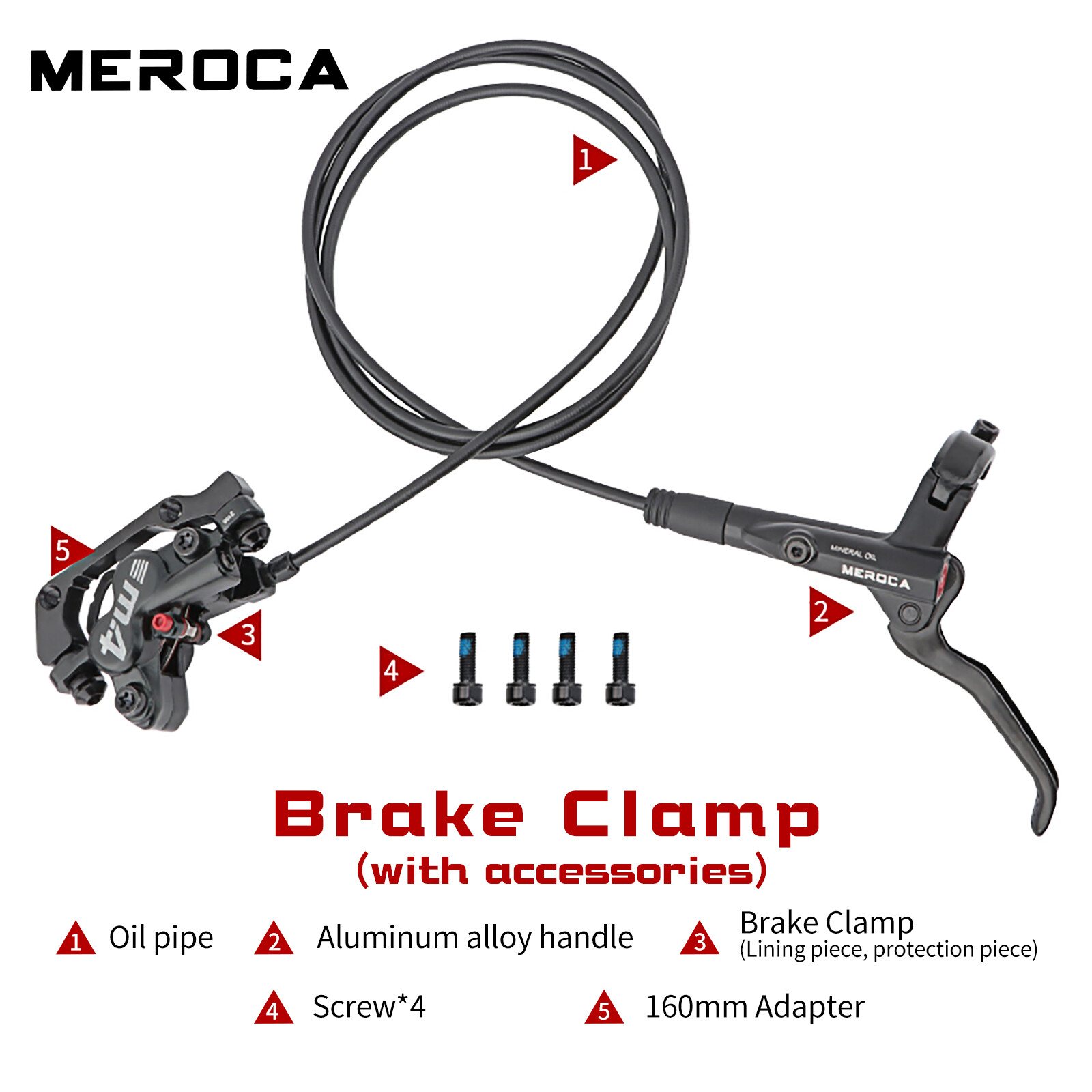 MEROCA 4-Piston Caliper Hydraulic Disc Brake Lever Set Front Rear 800/1400mm