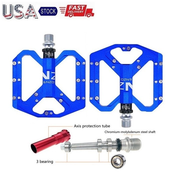 Aluminum Road MTB Mountain Bike XC Bicycle Pedal Bearing Flat Pedals ENZO Blue