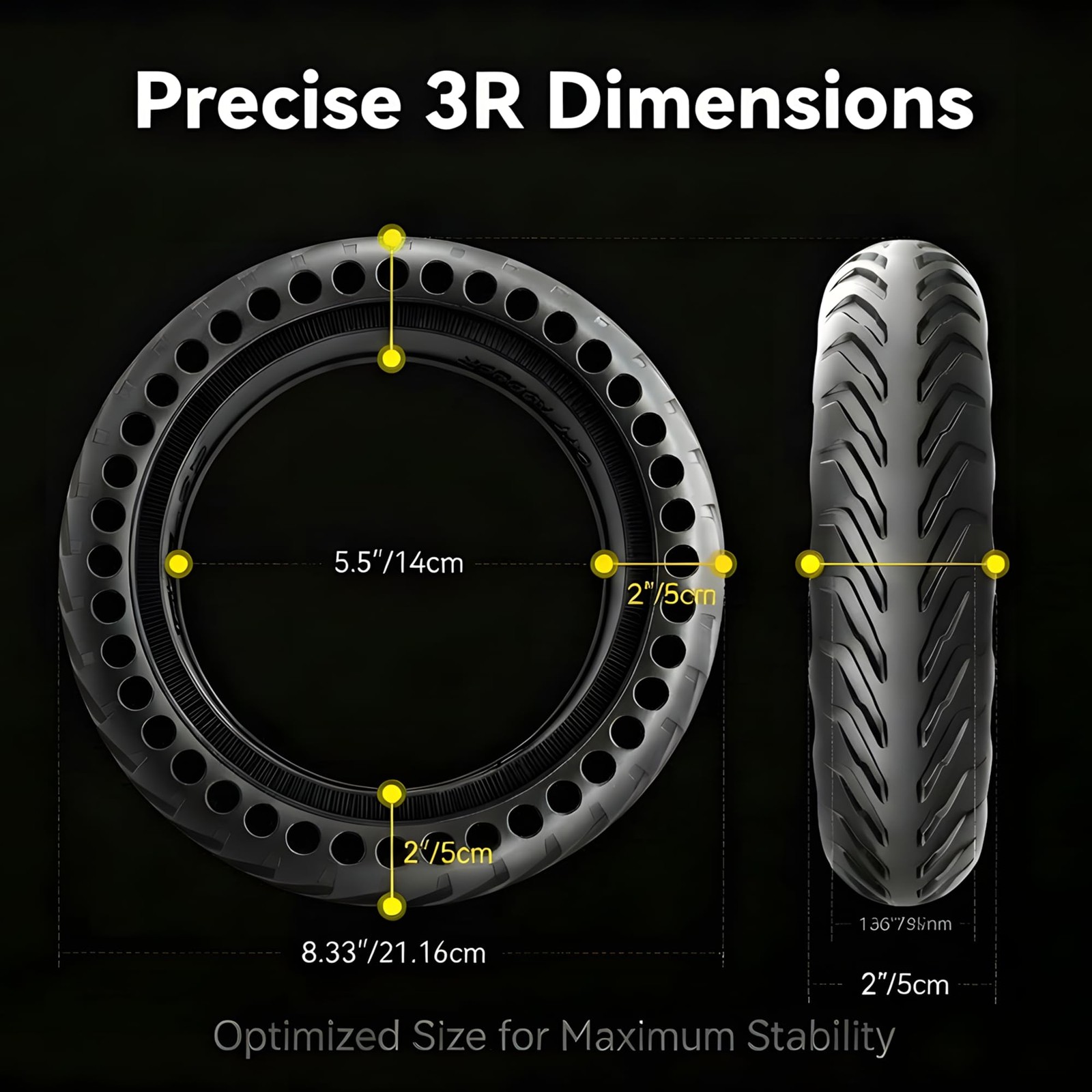 Solid Electric Scooter Tire, Honeycomb Shock-Absorbing Replacement 2PS 8.5″