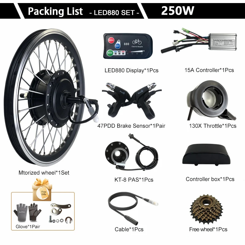E-bike Conversion Kit 36V 250W 48V Brushless Rear Rotate Hub Motor Wheel