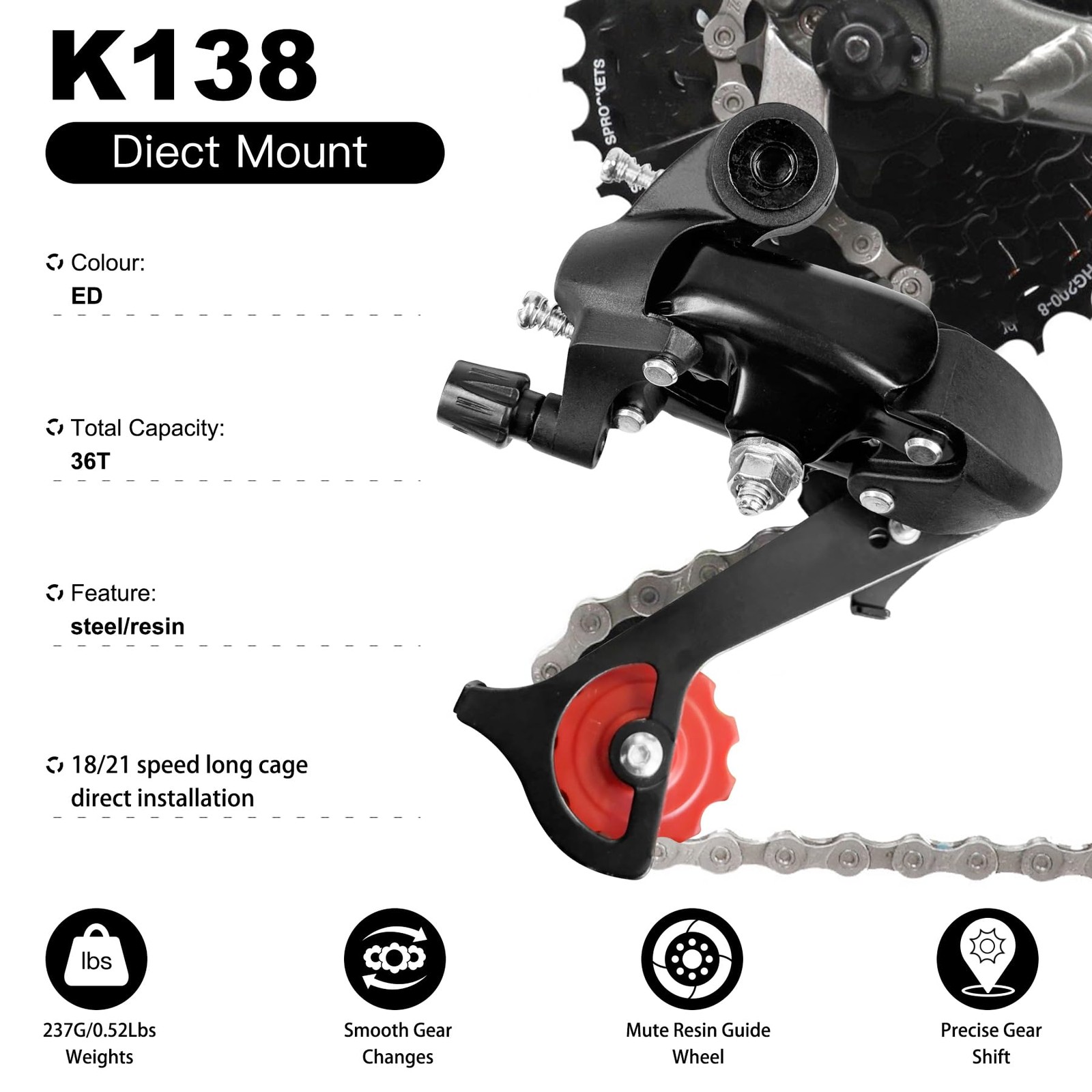 K138 6/7 Speed Rear Derailleur，Direct Mount Bicycle Derailleur