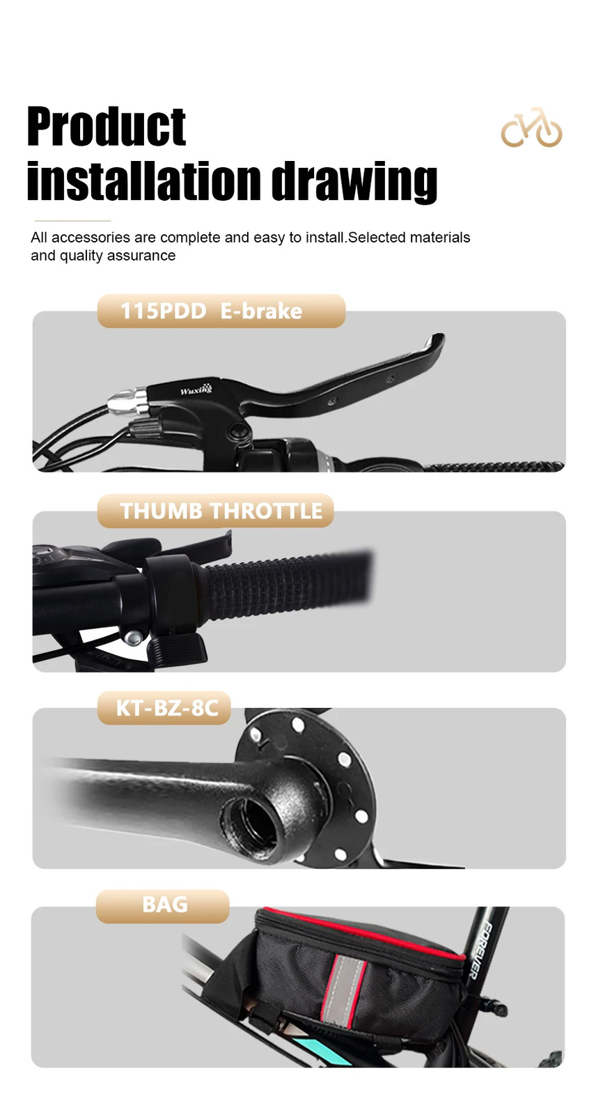 Electric Bicycle Conversion Kit 48V 1000W Rear Cassette 20/24/26er*4.0″