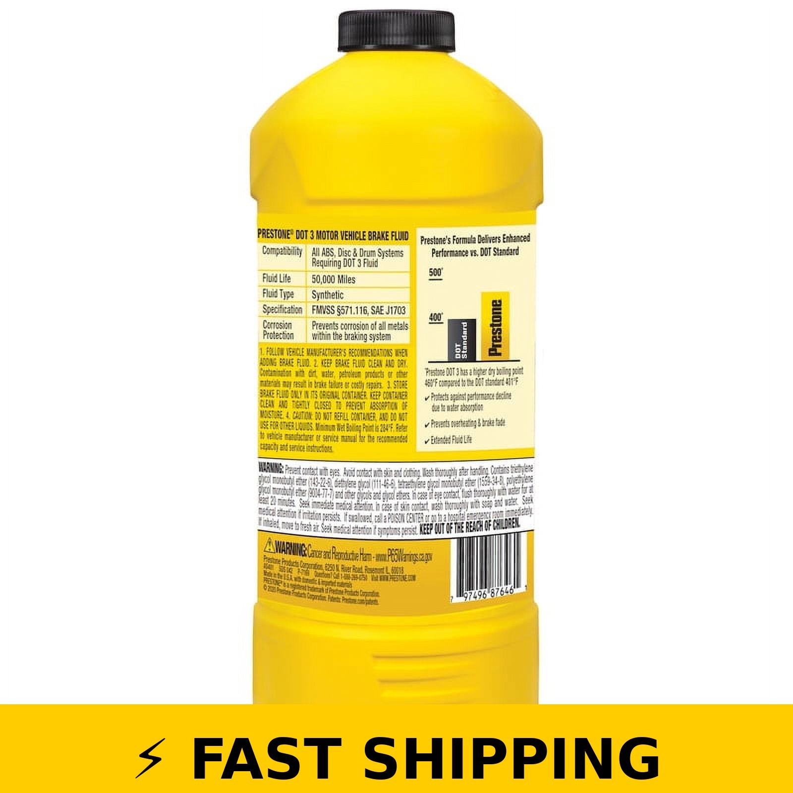 Prestone DOT 3 Brake Fluid – 32 fl oz Synthetic for Cars & Trucks